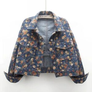 Veste en jean imprimée rétro pour femme